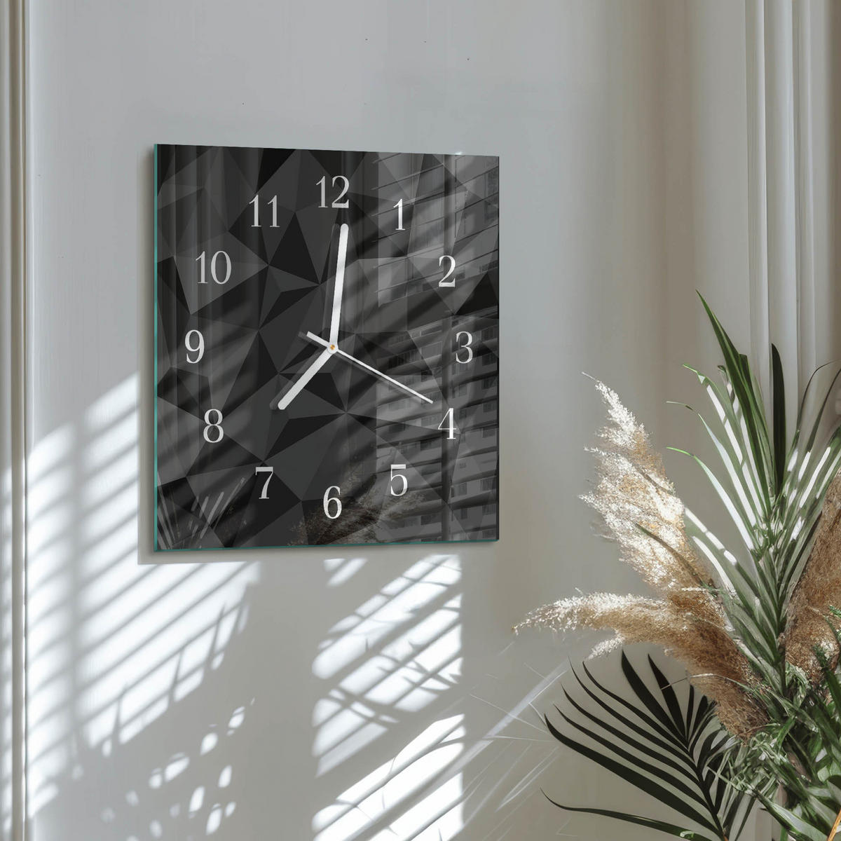 WANDUHR 30x30 cm - 3D-Muster - Schwarz, Glas (30/30/0.4cm) - TULUP