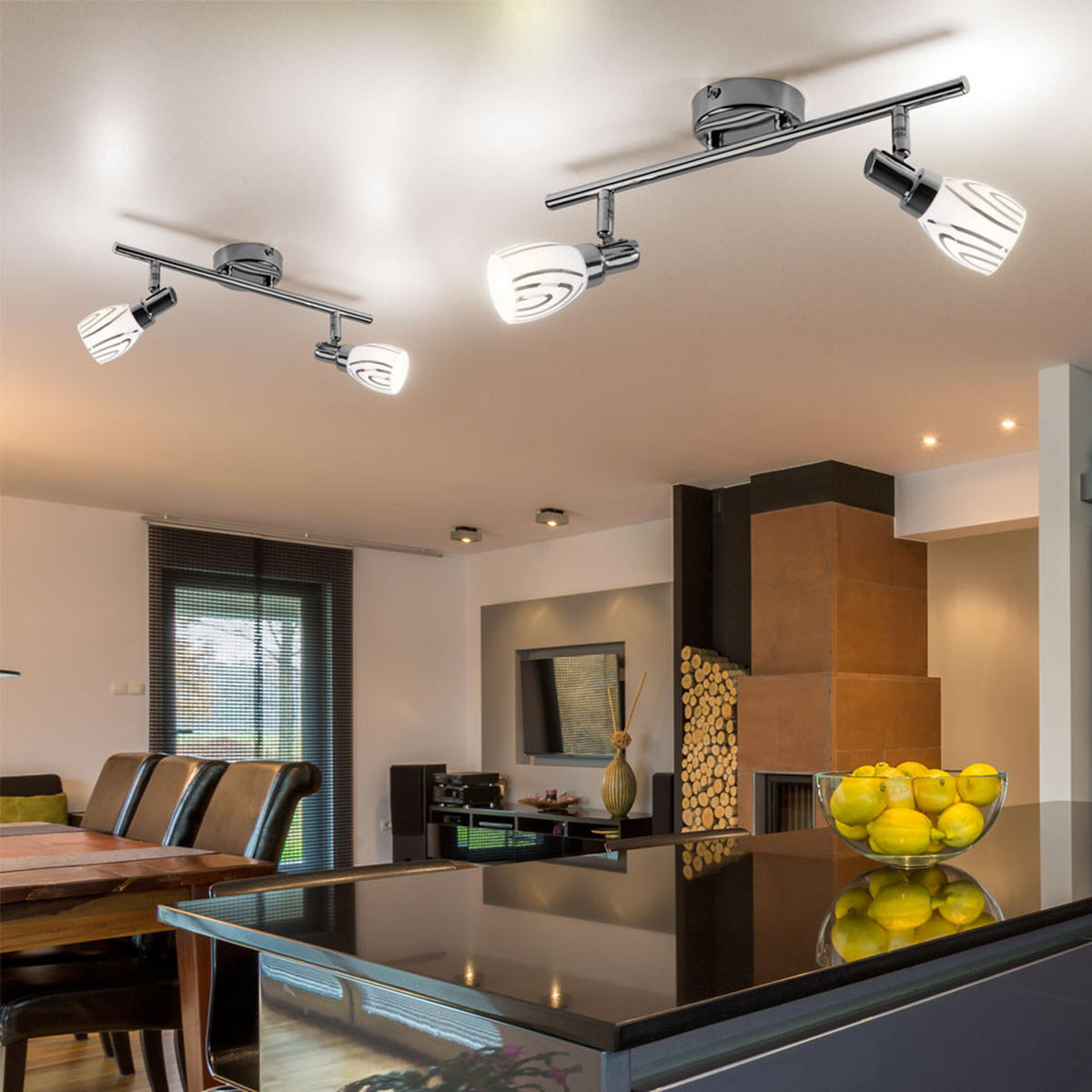 LED DECKENLEUCHTE Chrom Opal 2er Set - Silberfarben, Glas (36.5/8.5/16cm) - Globo Lighting