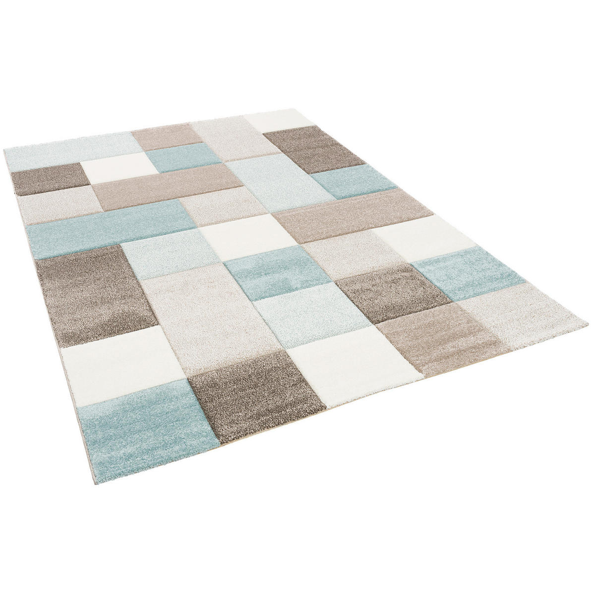 DESIGNER TEPPICH MAUI PASTELL BLAU BEIGE KARO - Blau/Beige, Textil (160/230cm) - Pergamon