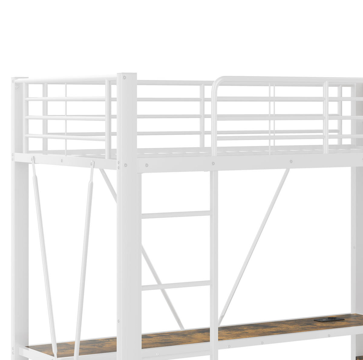 HOCHBETT aus Metall und MDF 90x200 cm Weiß mit Schreibtisch, 4 Schubladen, LED-Leiste und USB-C - Weiß, Metall (90/200cm) - IVMEU