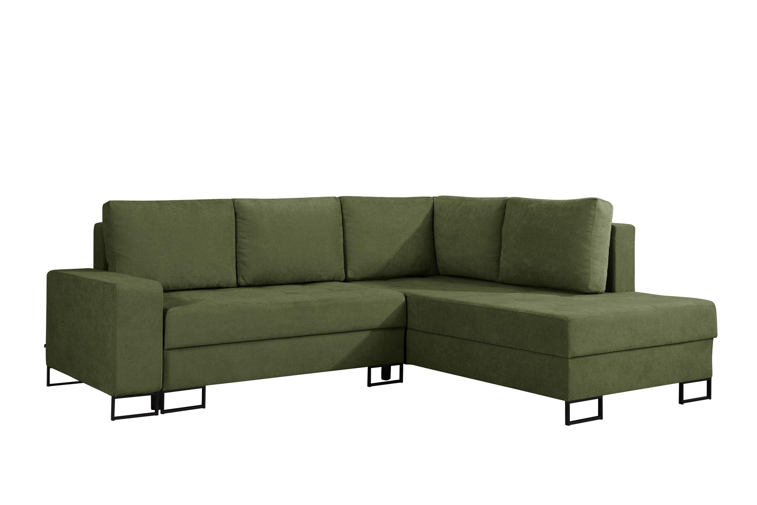 ECKSOFA mit Schlaffunktion Rechts Grün Chenille - 245x200 cm - Trevi - Schwarz/Grün, Holz/Holzwerkstoff (245/200cm) - Ravio