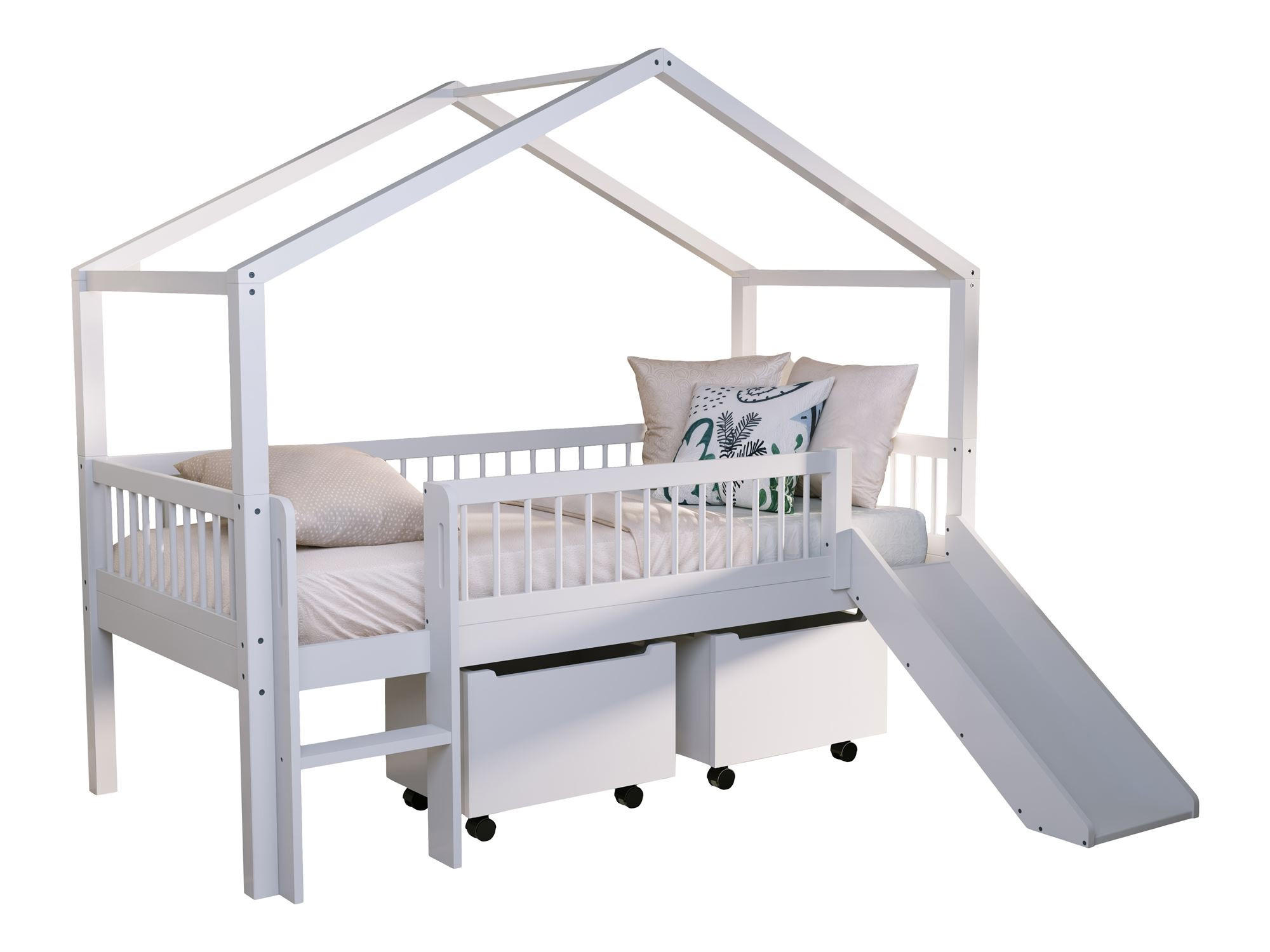 HAUSBETT HALBHOCH 90x200 Keeley Buche Weiß Rutsche Boxen - Weiß, Holz (90/200cm) - 58aufmkessel