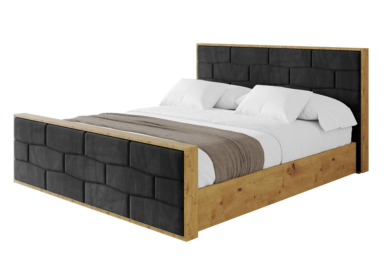 POLSTERBETT mit Bettkasten, Fußteil und Lattenrost, Boxbett mit Matratze H3/H4 - ENZO8-Z 140x200 Schwarz - Schwarz, Holzwerkstoff/Textil (140/200cm) - ALTDECOR