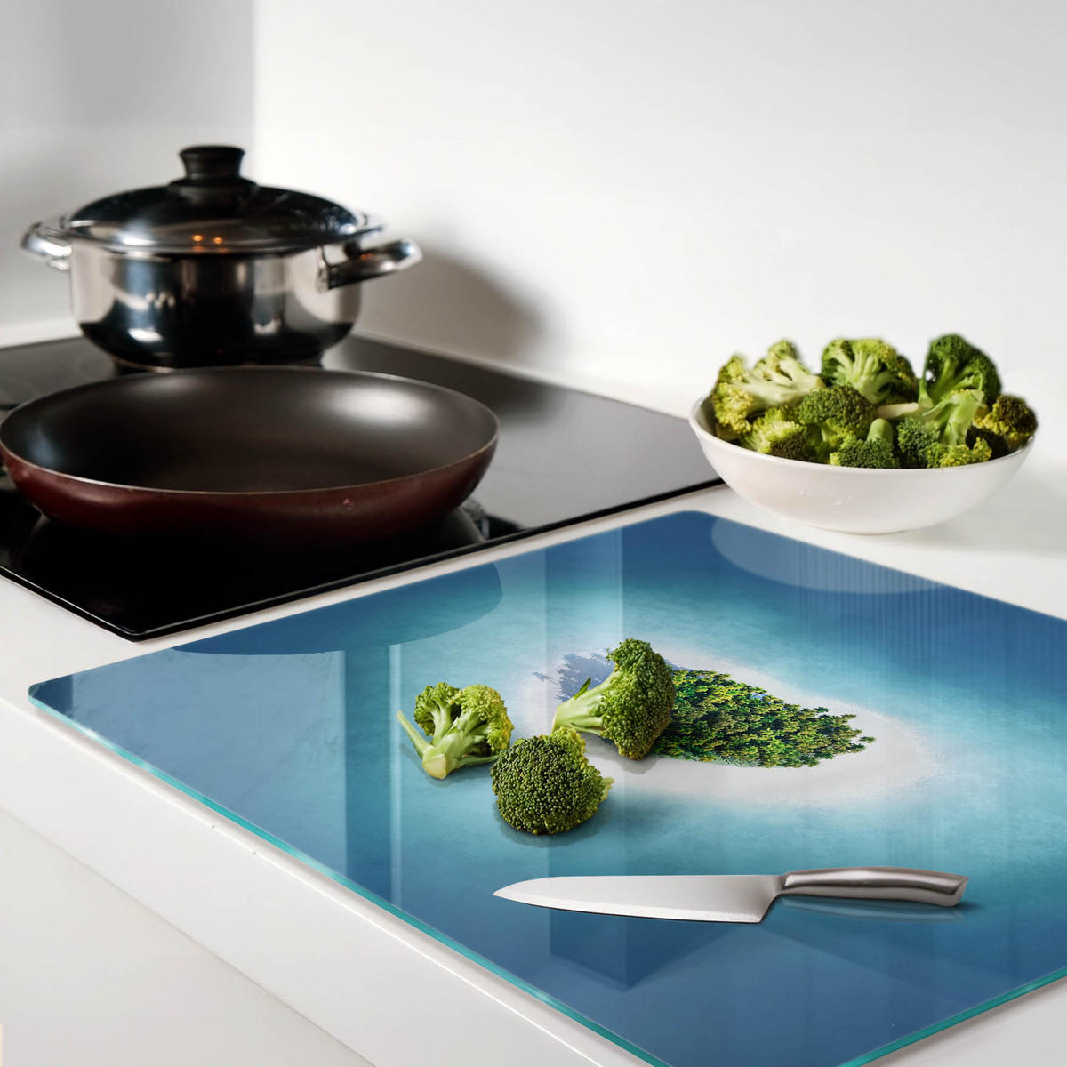 GLASPLATTE 60x52 cm Herzförmige Insel - Blau, Glas (60/0.4/52cm) - TULUP
