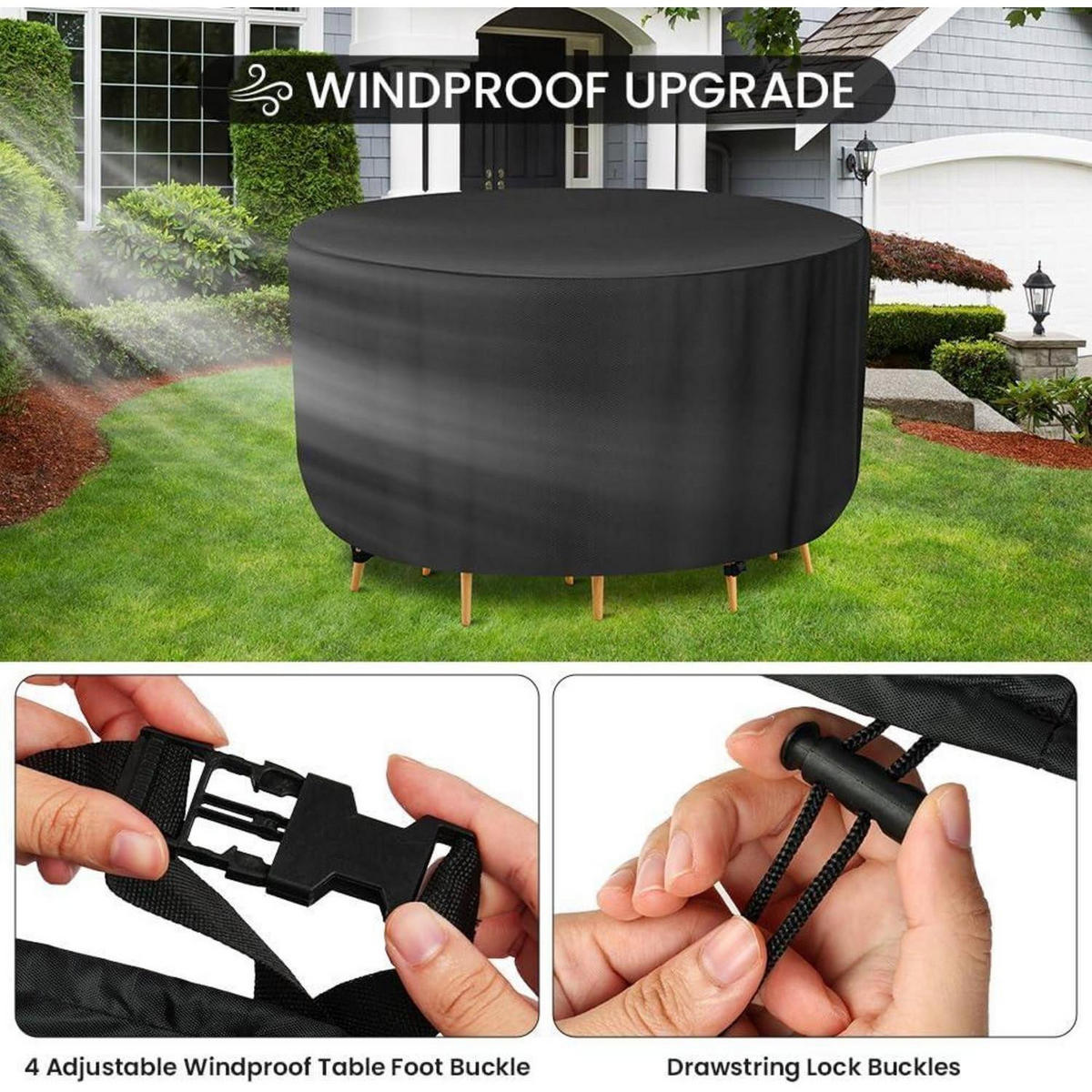 ABDECKHAUBE Gartentisch Rund 190 x 80 cm Wasserdicht - Schwarz, Kunststoff (80/80/190cm)