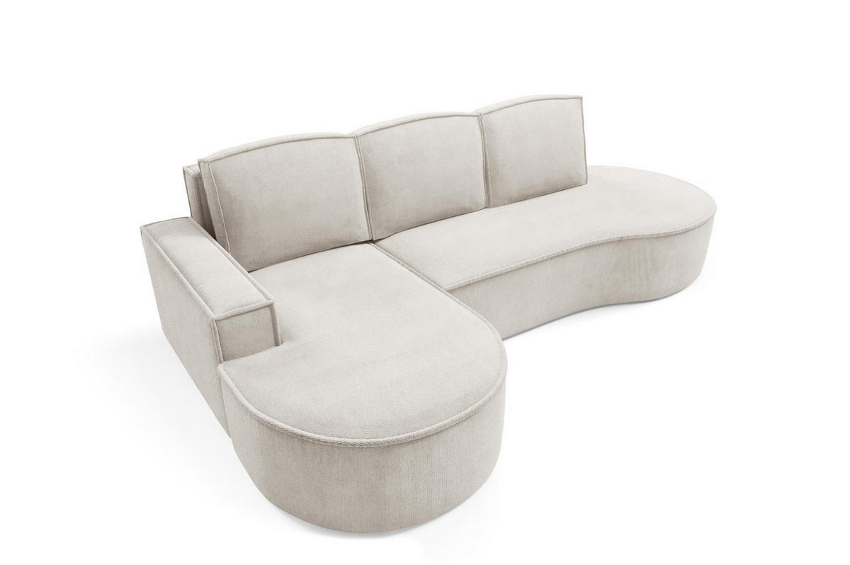 ECKSOFA Flow Weiß, mit Schlaffunktion und Kissen in Curio Stoff, linke seite - Weiß, Holzwerkstoff/Textil (277/157cm) - Bettso