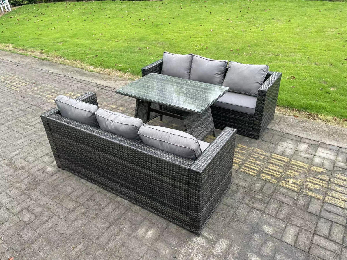GARTENMÖBELSET mit Esstisch 6-Sitzer Grau - Dunkelgrau/Grau, Glas/Kunststoff - Fimous