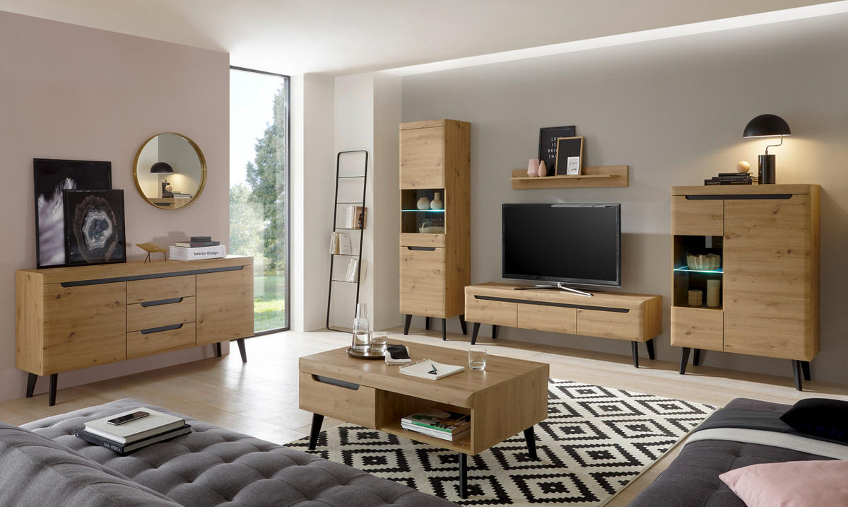 COUCHTISCH Artisan Eiche schwarz, Beistelltisch skandinavisch, 107 x 67 cm - Schwarz/Eiche Artisan, Holzwerkstoff (107/67/46cm) - Furn.Design