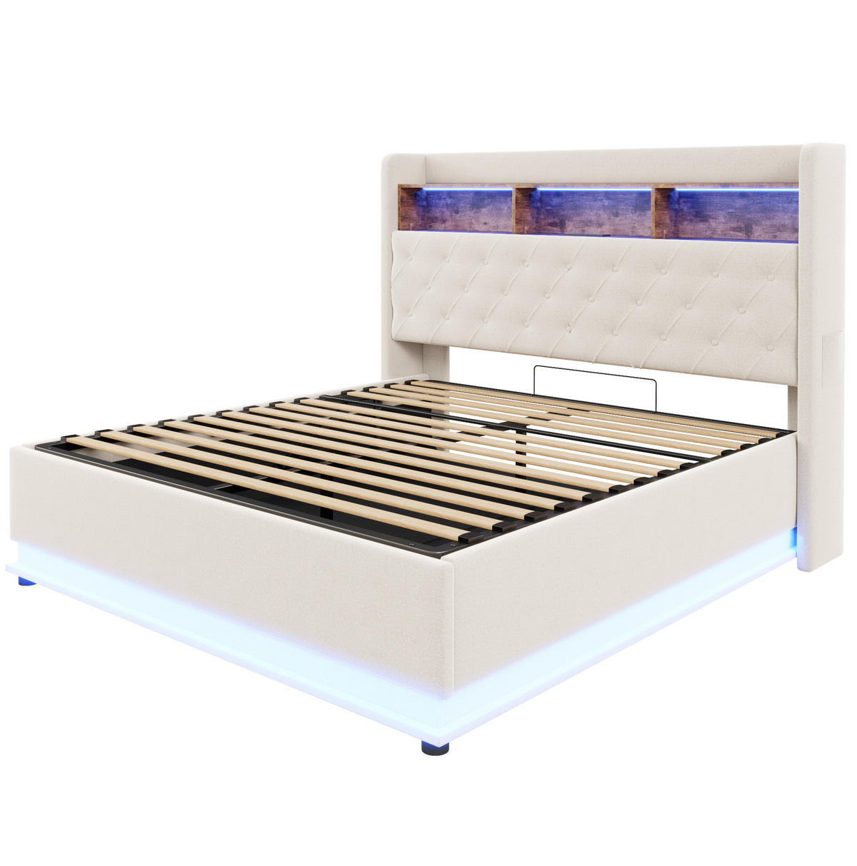 ČALÚNENÁ posteľ 180/200 cm s LED osvetlením, USB nabíjaním a hydraulickým úložným priestorom, Beige/Grau - béžová, textil (180/200cm) - Redom