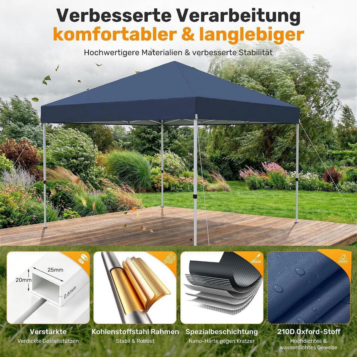 GARTENPAVILLON 300 x 300 cm Wasserdicht UV-Schutz 50+ Blau - Blau, Textil (300/265/300cm)