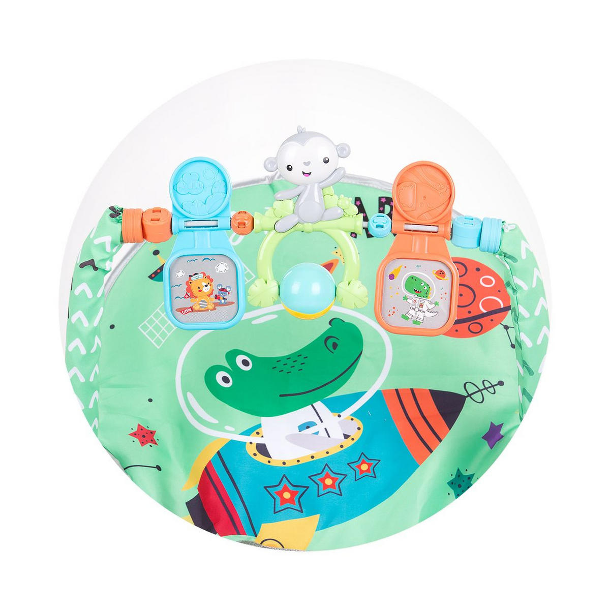 BABYWIPPE Baby Spa 2 in 1 grün Musikfunktion, Vibration, Spielbogen, 3-Punkt-Gurt, Kinderstuhl - Grün, Metall - Chipolino