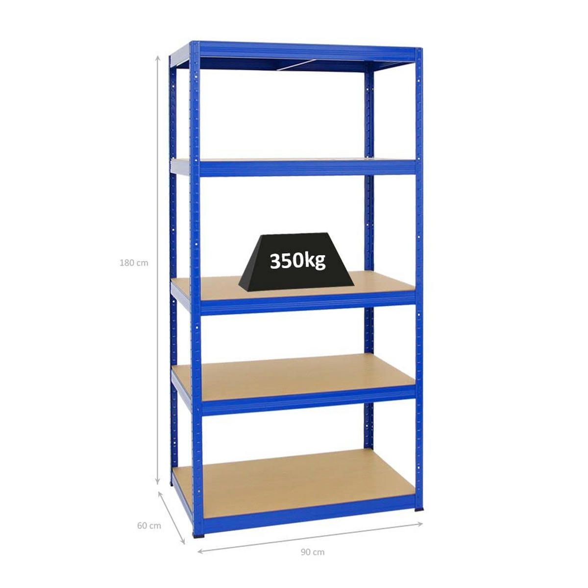 SCHWERLASTREGAL Slim Elephant M 180x90x60 cm 5 Ebenen Fachlast 350 kg Blau - Blau, Metall (90/180/60cm) - PROREGAL