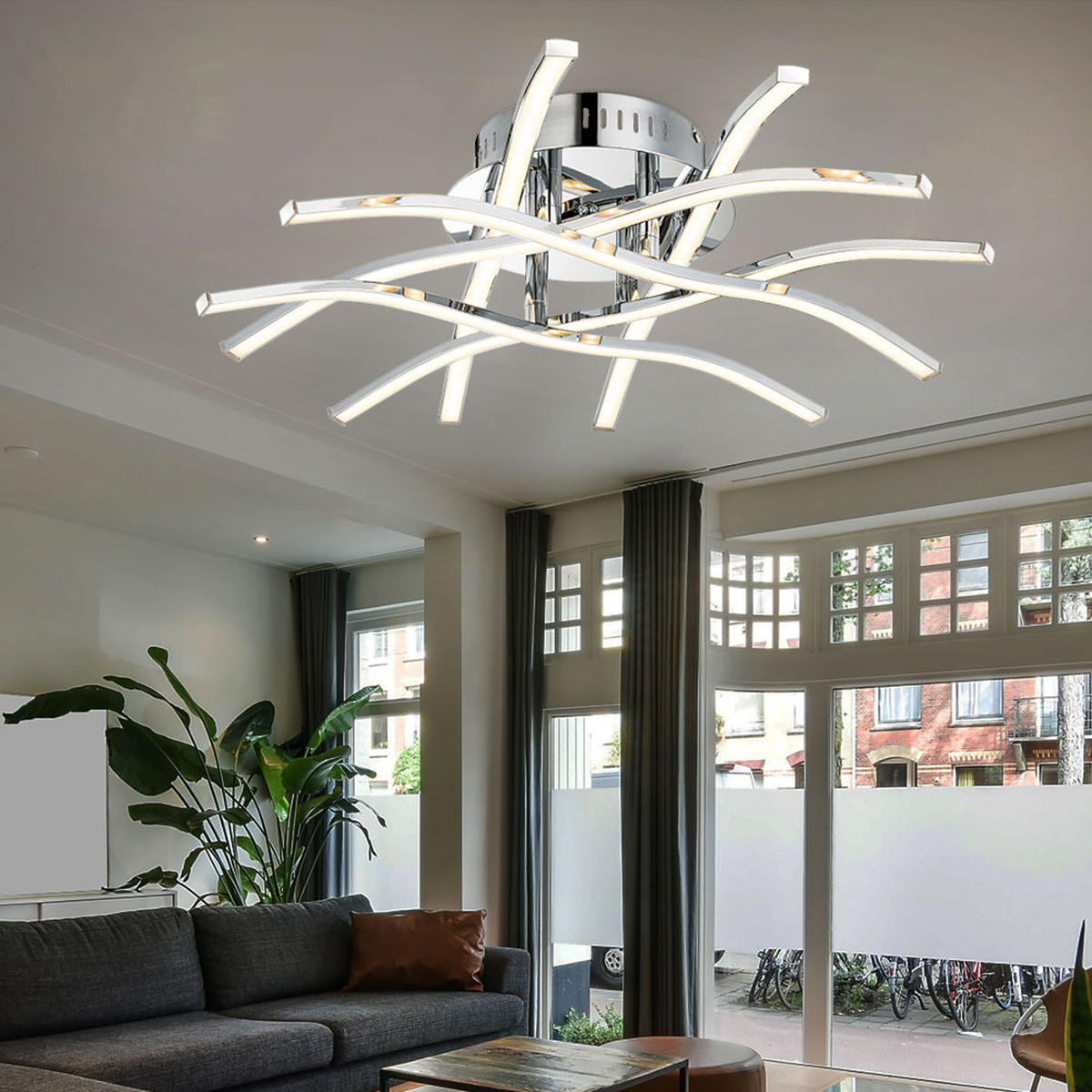 LED DECKENLEUCHTE SAHARA Chrom Silber - Silberfarben, Metall (50/50/15cm) - Globo Lighting