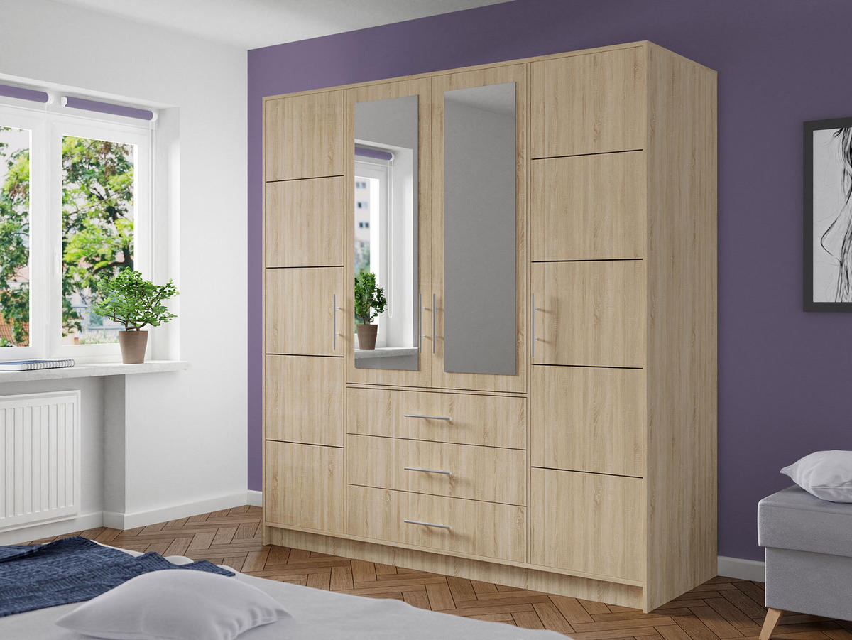 KLEIDERSCHRANK Bali D4 - Silberfarben/Sonoma Eiche, Holzwerkstoff (196/200/58cm) - MIRJAN24