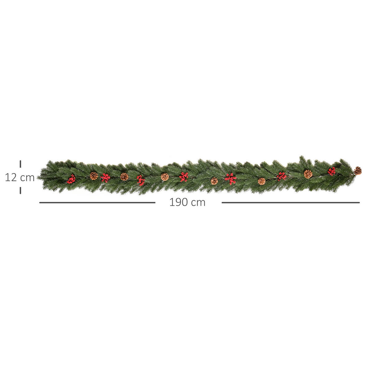 WEIHNACHTSGIRLANDE Blumendekoration mit Tannenzapfen Beeren Grün - Grün, Kunststoff (12/8/190cm) - HOMCOM