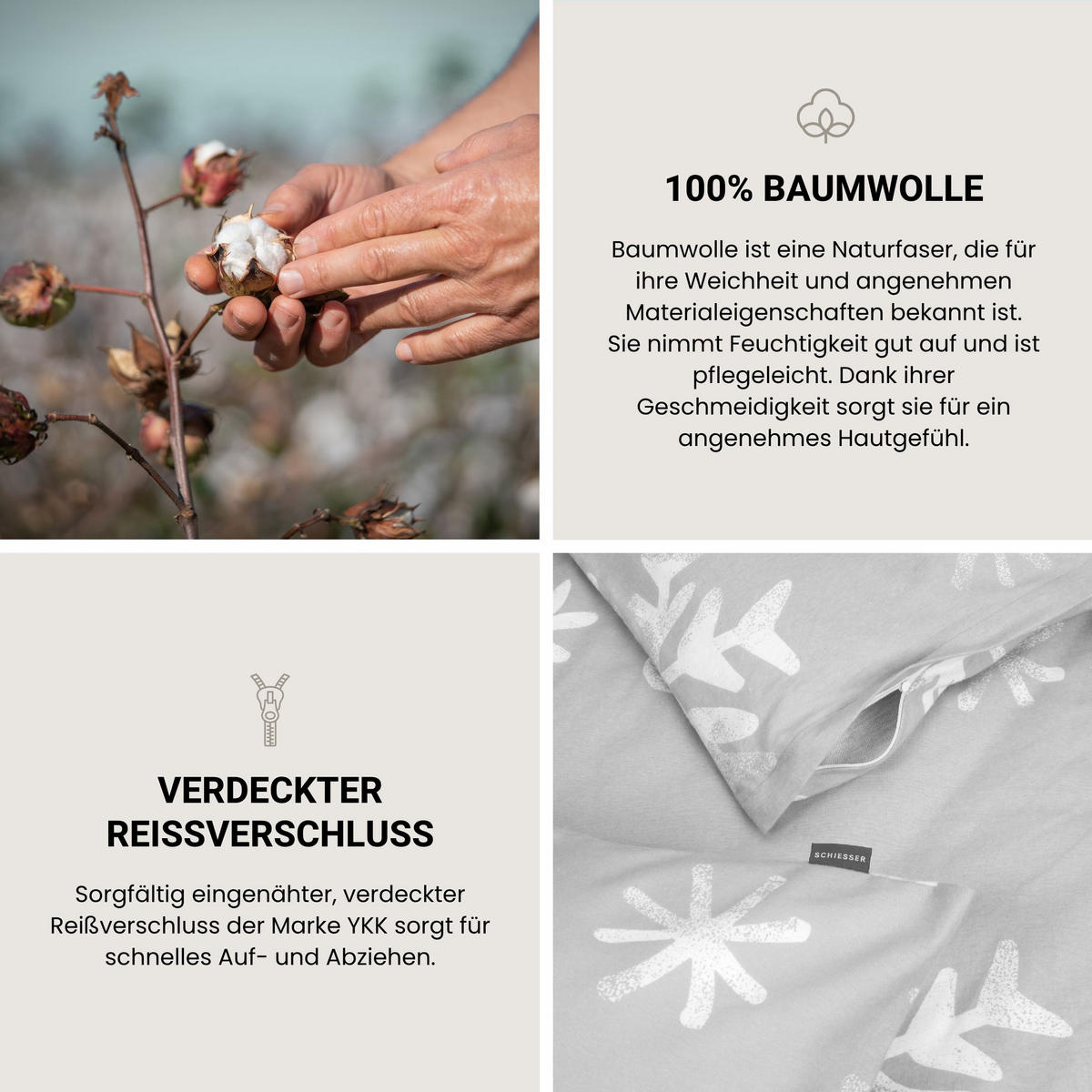 BETTWÄSCHESET Skadi - Feinbiber - 2-teilig - 135x200 cm - Grau - Grau, Textil (135/200cm) - SCHIESSER
