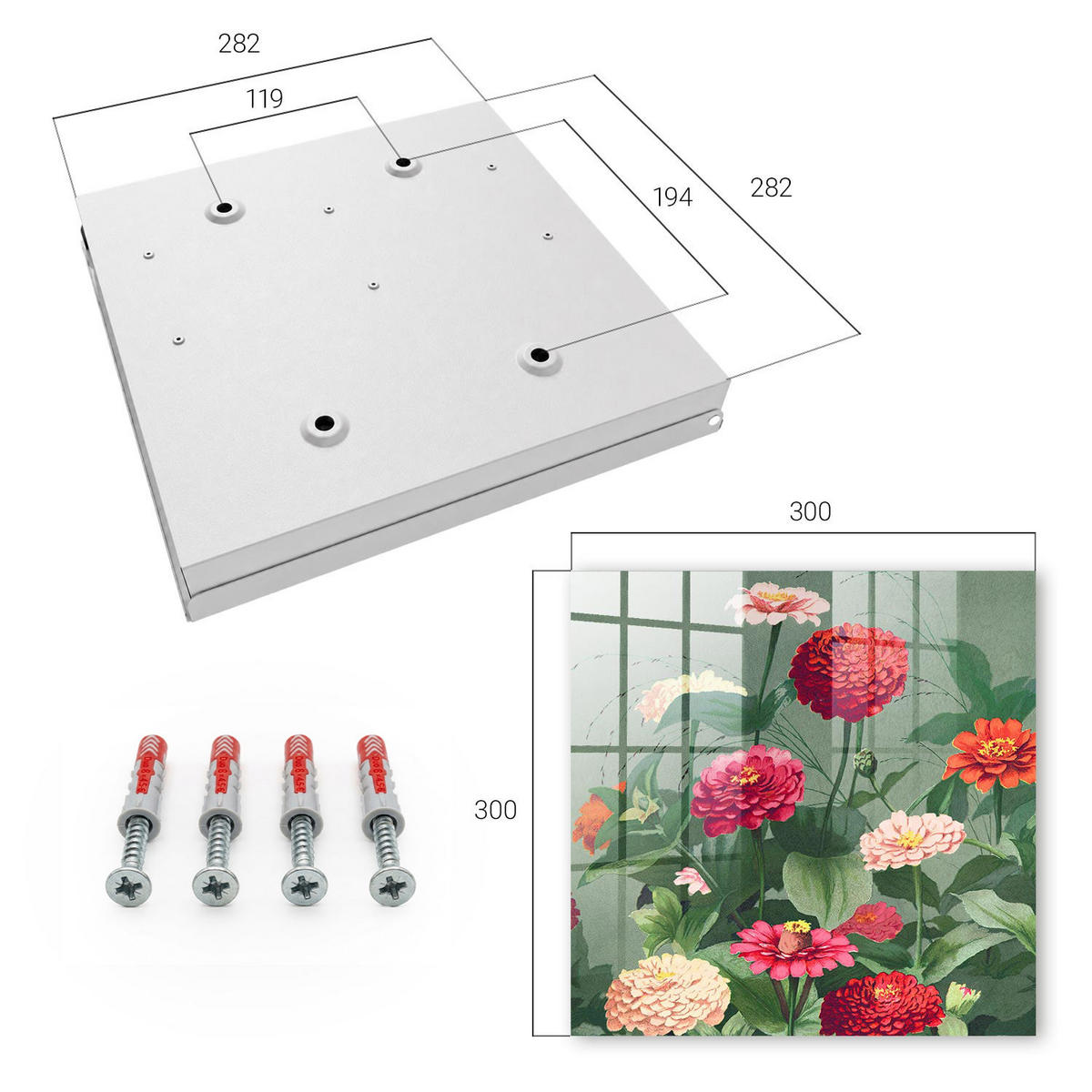 SCHLÜSSELBOX Weiß 30x30 cm – Türöffnung nach rechts - Blühender Garten - Grün, Metall (30/30/5cm) - TULUP