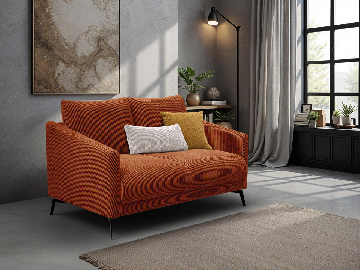 SOFA VILT 2-Sitzer, orange - Schwarz/Orange, Holzwerkstoff/Textil (142/89/94cm) - Courtois Laville