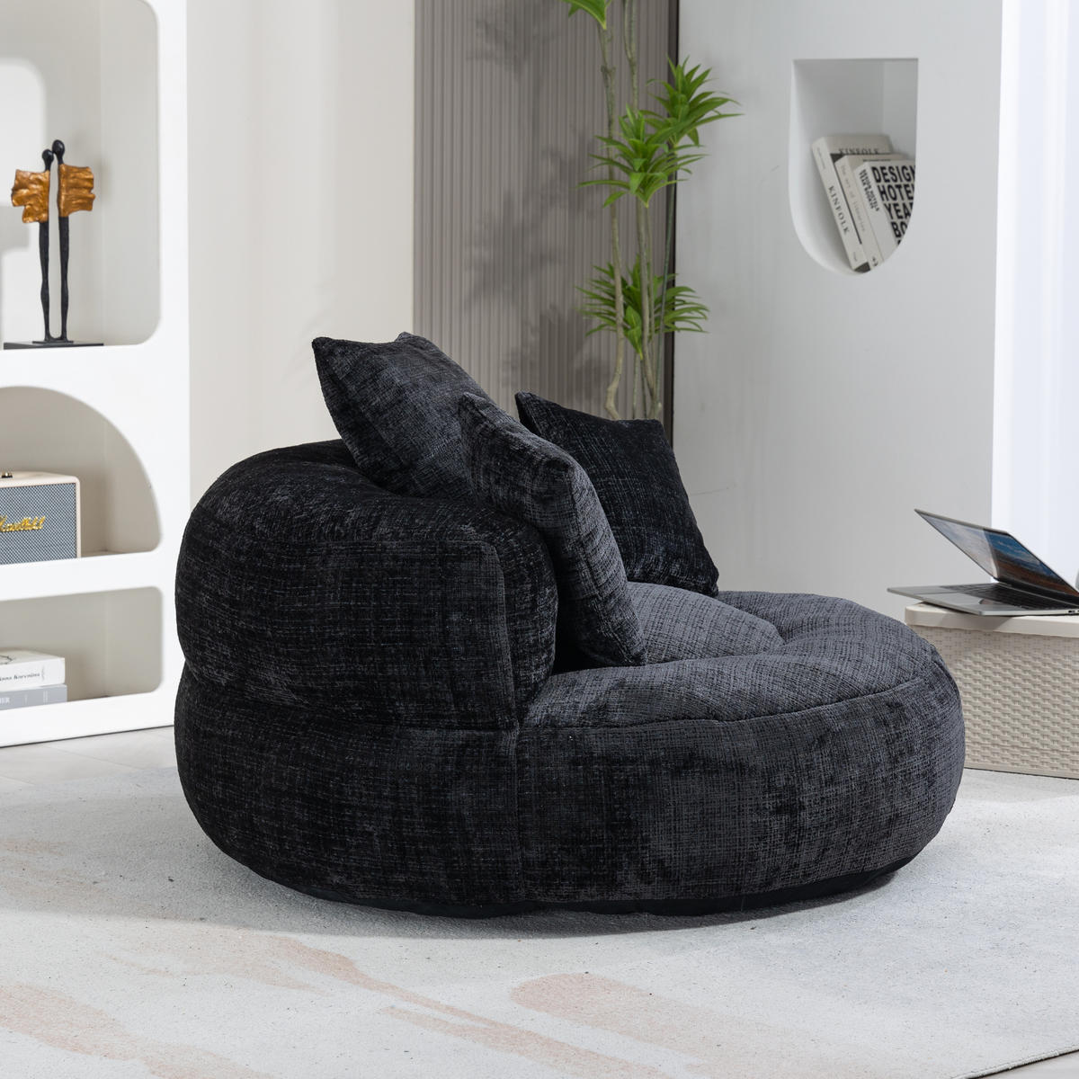 SCHLAFCOUCH Chenille bequem weich für Schlafzimmer Büro Schwarz - Schwarz, Textil (108/52/108cm) - PARAFTA HOME