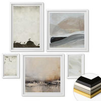 WANDBILDER 5er-Set - 50x50 cm & 20x30 cm & 40x60 cm Weißer Rahmen - Vögel, Steine, Pinselstriche, Verzierungen - Weiß, Kunststoff (40/60cm) - ArtPrintCave