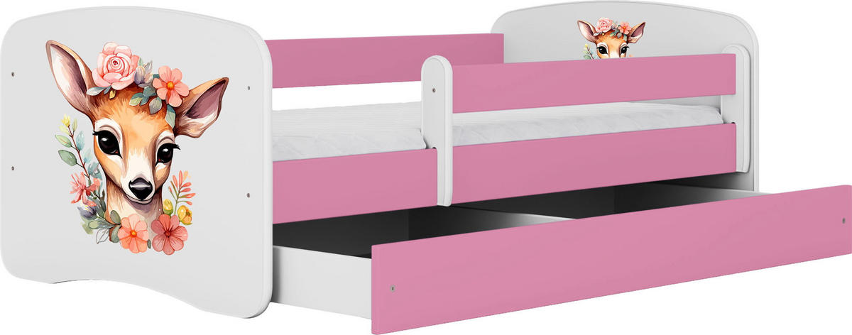 KINDERBETT Emily mit Schublade und Matratze, Rosa 70x140 cm - Dunkelorange/Rosa, Holzwerkstoff (140/70cm) - WFL GROUP