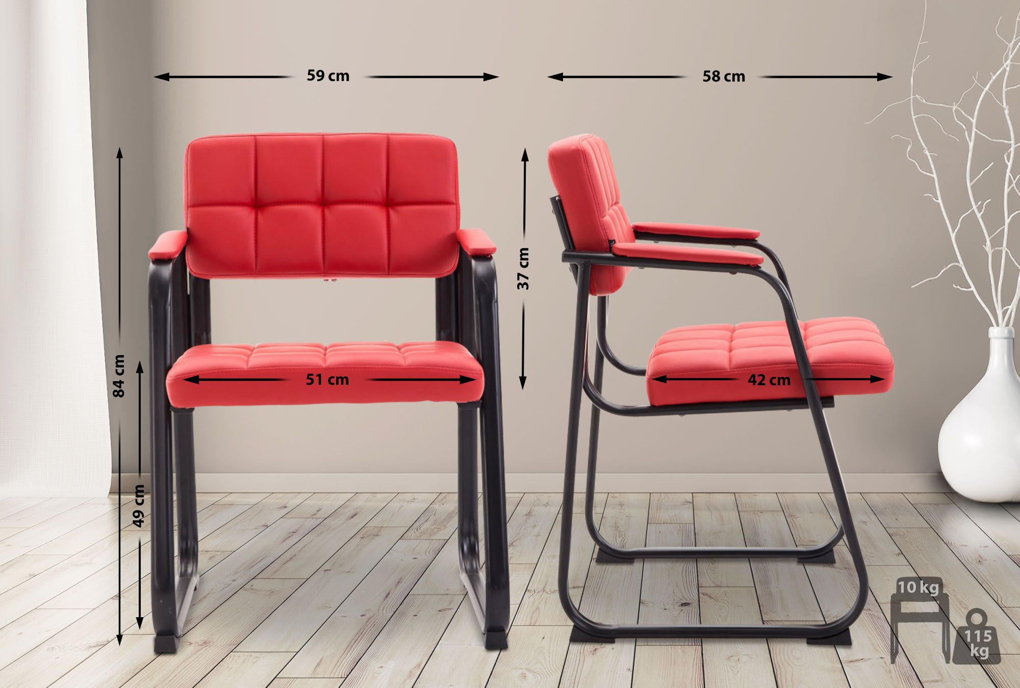 ARMLEHNENSTUHL Lederlook rot - Rot, Textil/Metall (59/84/58cm) - CLP