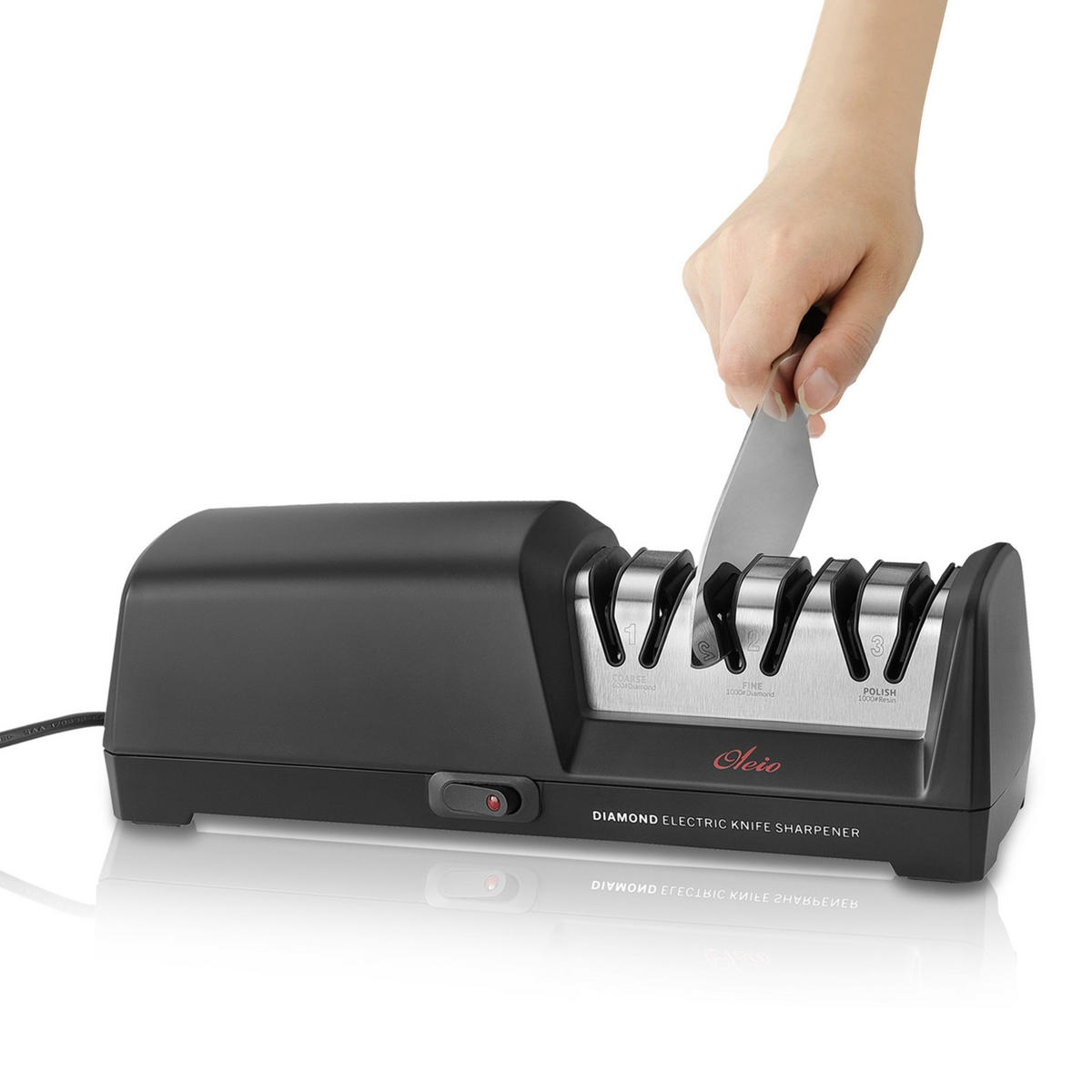 ELEKTRISCHER MESSERSCHÄRFER 3-STUFEN - Graphitfarben, Kunststoff - Oleio