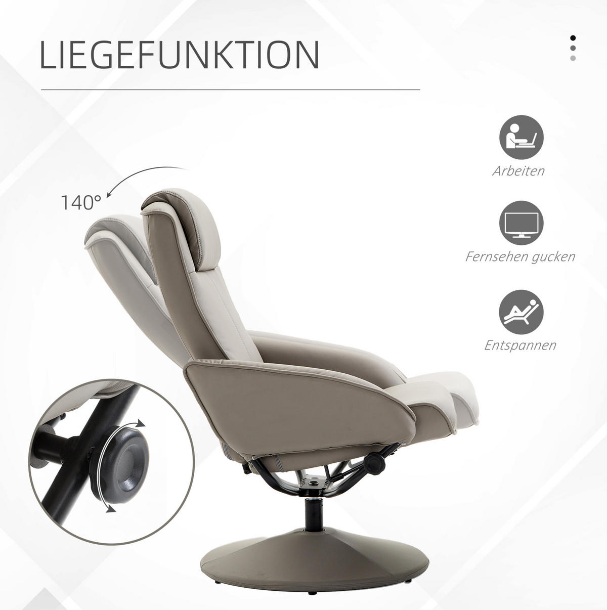 RELAXSESSEL 78/98/67 cm Grau aus Kunstleder mit Fußhocker - Grau, Holz (67/98/78cm) - OKMYHOME