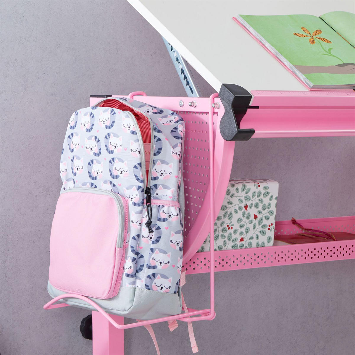 KINDERSCHREIBTISCH SARI - Weiß/Rosa, Holzwerkstoff/Metall (111/93/60cm) - CARO-Möbel