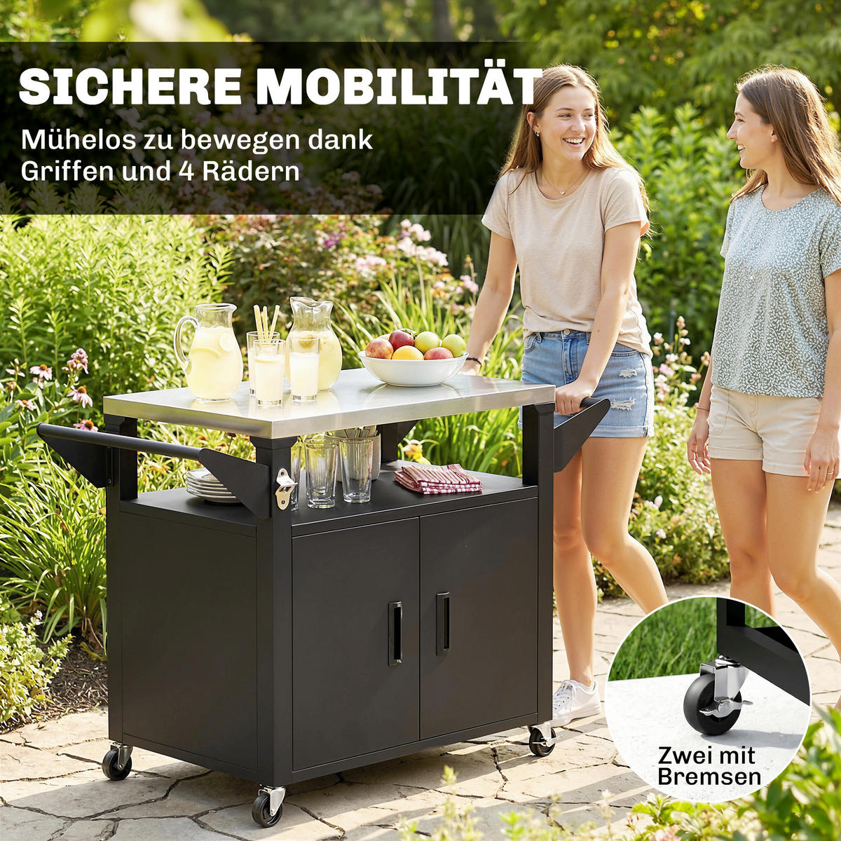 GRILLWAGEN Metall Edelstahl Schwarz - Schwarz, Metall (55/78/117cm) - Outsunny