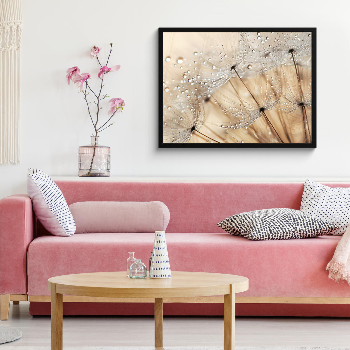 POSTER MIT RAHMEN Löwenzahn - Abstrakt - Natur - Beige 80x60 cm - Braun, Papier (80/60cm) - MuchoWow