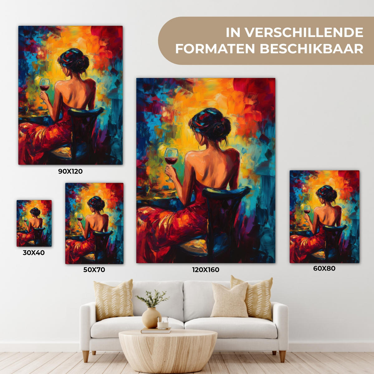 OBRAZ NA PLÁTNĚ Víno - Žena - Atmosférické - Barevné 30x40 cm - bordeaux, textil (30/40cm) - MuchoWow