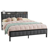 METALLBETT 140/200 cm in Schwarz mit USB-Anschlüssen und Stauraum - Schwarz, Metall (140/200cm) - OKMYHOME