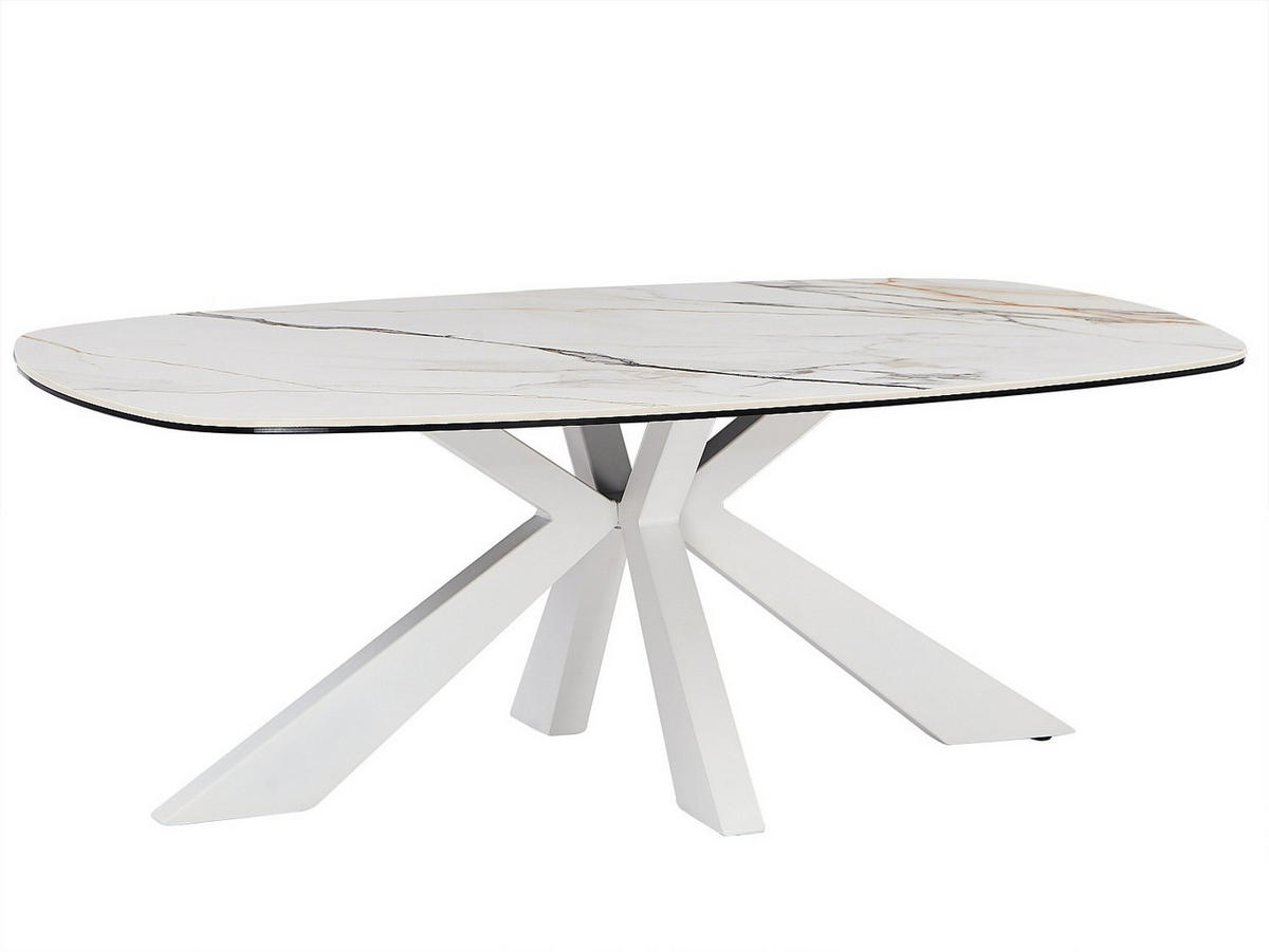 COUCHTISCH - Sicherheitsglas, Keramik & Metall - Marmor-Optik Weiß - DERIYA - Weiß, Glas (69.5/109.5/40cm) - Vente-Unique