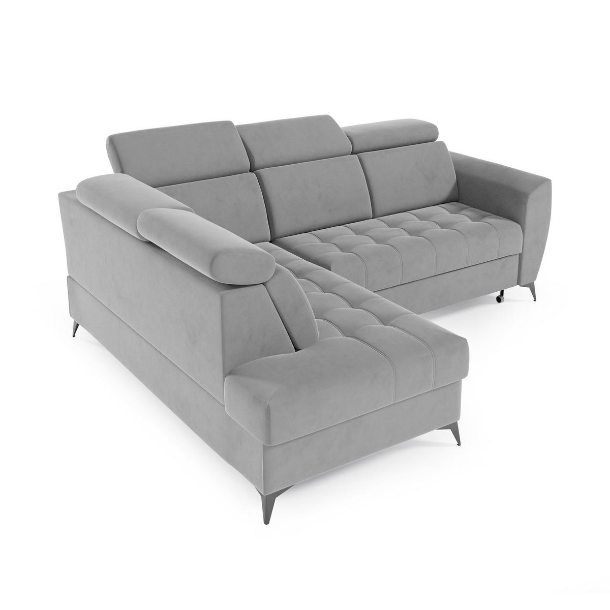 ECKSCHLAFSOFA Aurora II mit verstellbare Kopfstützen, Hellgrau, links - Hellgrau/Schwarz, Textil (266/204cm) - Beautysofa