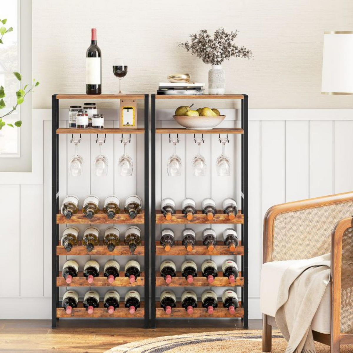 WEINREGAL Braun Glashalter 16 Flaschen - Braun, Holzwerkstoff (24/100/42cm) - Hoobro