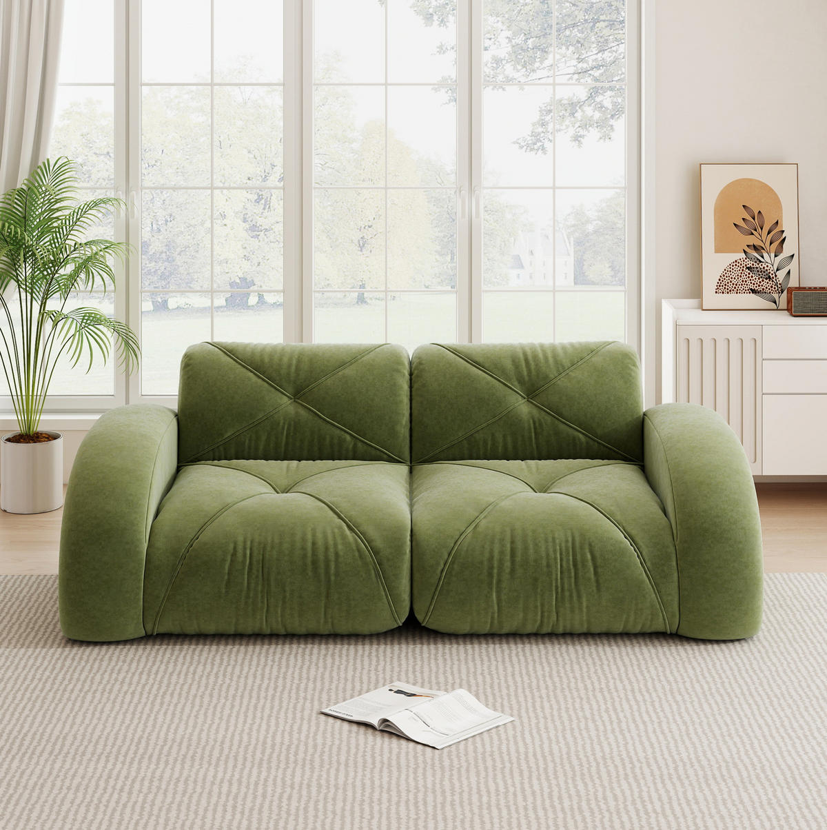 2-SITZER-MODULSOFA rahmenlos mit 32D-Schaumstoff, petfreundlichem Chenille-Bezug und rutschfestem Design, Grün - Grün, Textil (204/76/95cm) - Redom