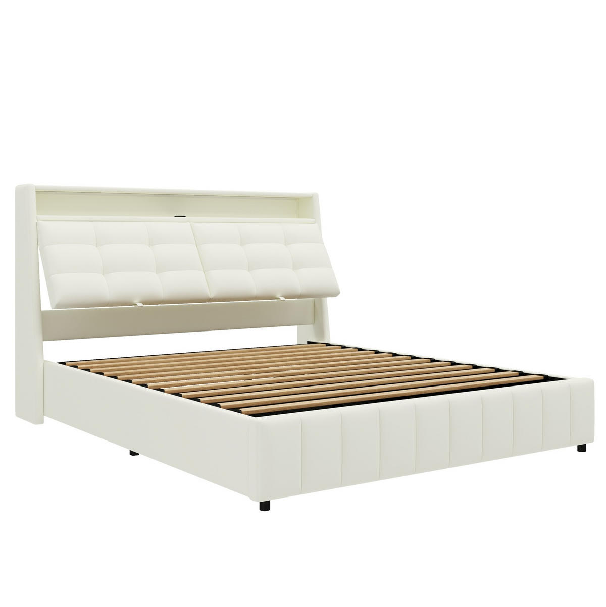 POLSTERBETT 160/200 cm Weiß mit LED-Beleuchtung USB-Anschlüssen und Stauraum - Weiß, Textil (160/200cm) - OKWISH