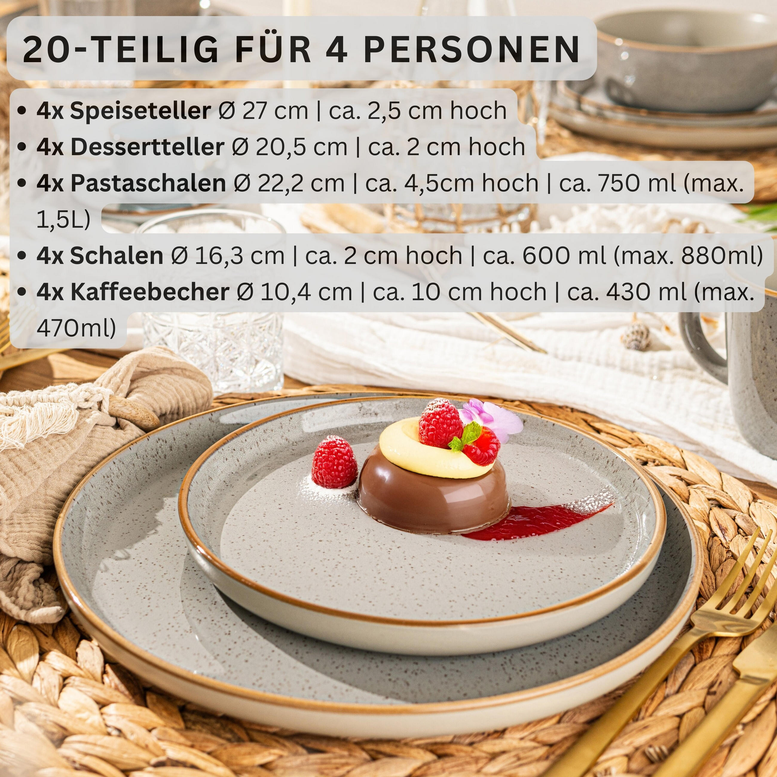 KOMBISERVICE RIO PERLGRAU - 20-teilig aus Steingut - Grau, Keramik (44/45/54cm) - Sänger
