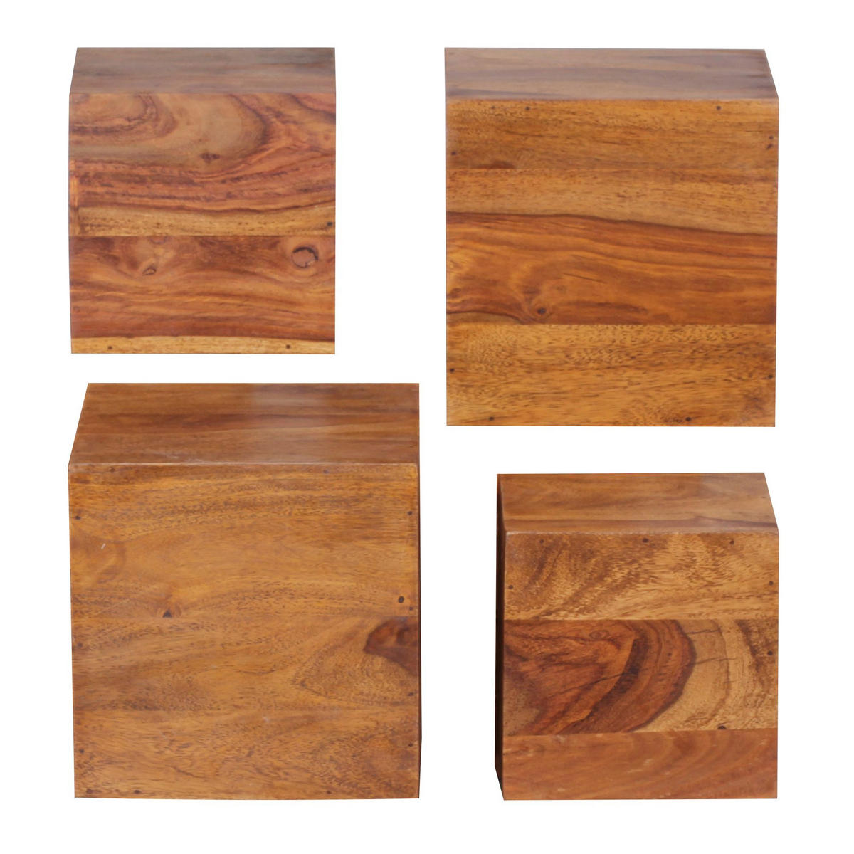 WANDREGAL Massivholz Modern Stil 4er Set Cubes Design verschiedene Größen - Braun, Holz (25/25/25cm) - KADIMA DESIGN