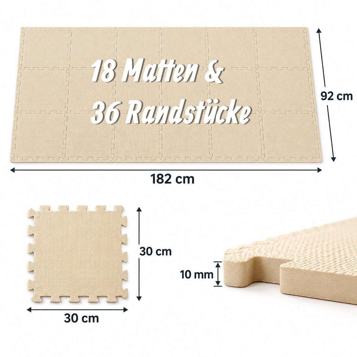 PODLOGA Bež 18-dijelni-set 30x30 cm - bež, tekstil (30/30cm) - Relaxdays