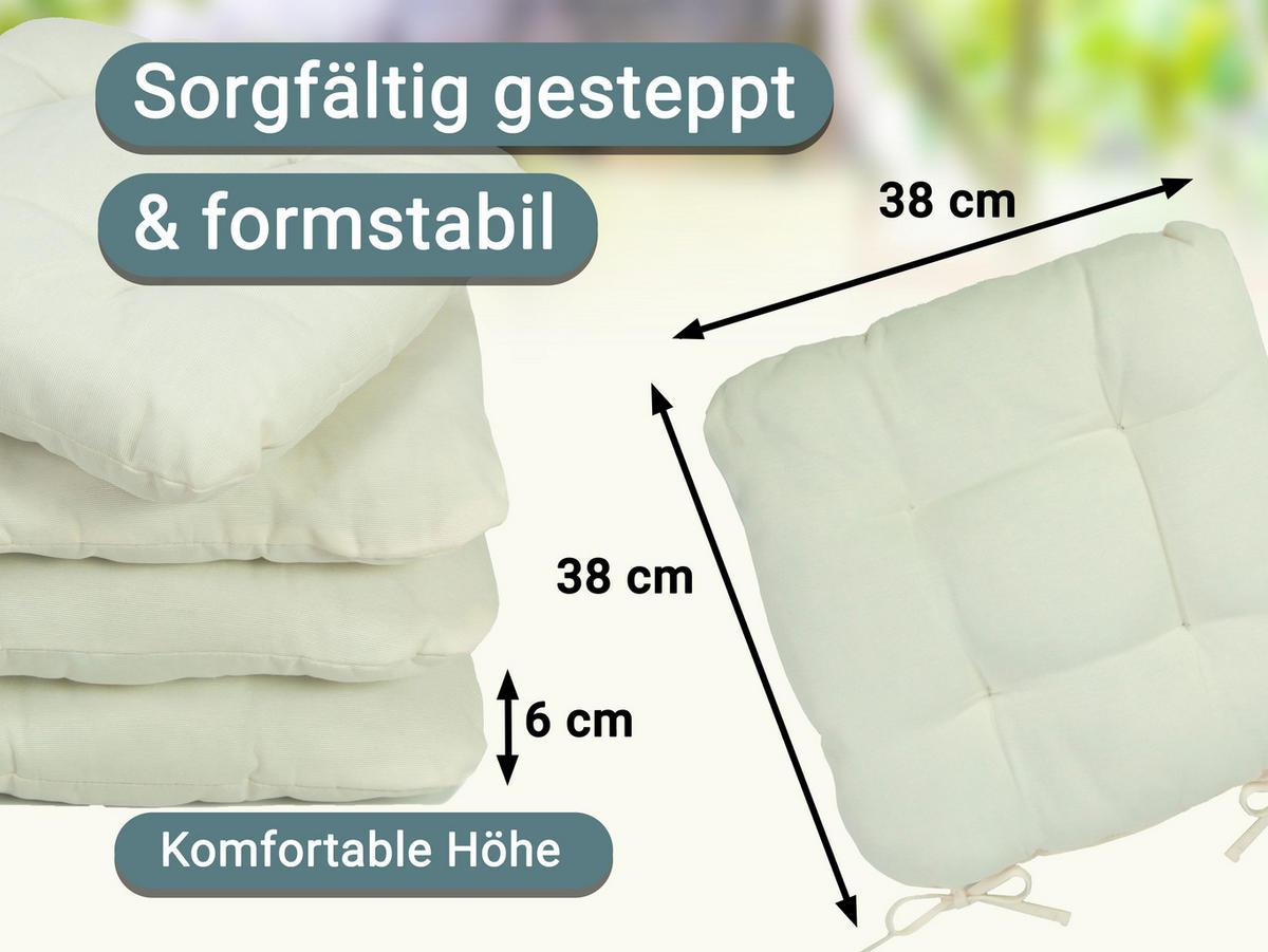STUHLKISSEN, 4er-Set, 55% Baumwolle, 45% Polyester - Creme, Textil (38/38/6cm) - Zollner