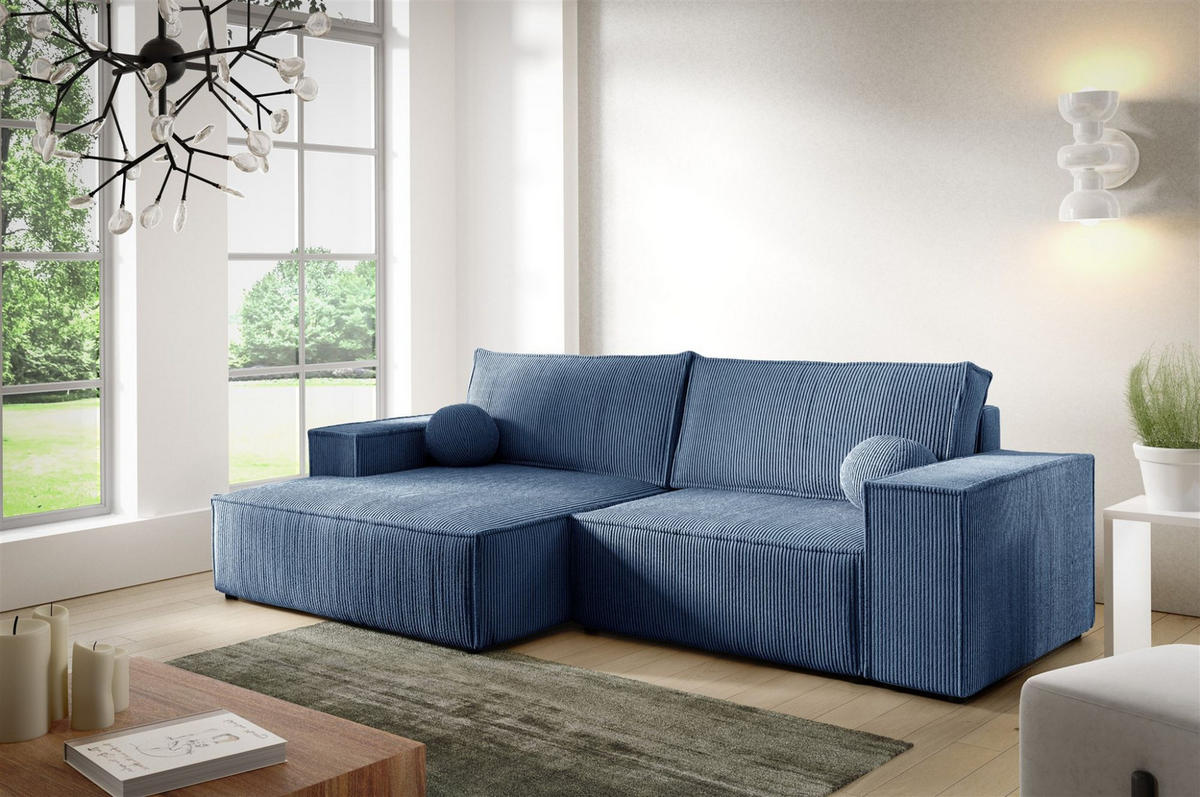ECKSOFA Corunia Xs - Blau, Holzwerkstoff/Textil (255/148cm) - Fun Möbel