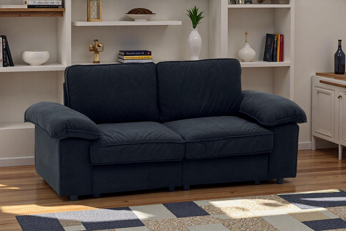 2-SITZER Sofa mit Stauraum Stoffbezug und Holzrahmen 201/91/89 cm Schwarz - Schwarz, Textil (91/89/201cm) - Redom