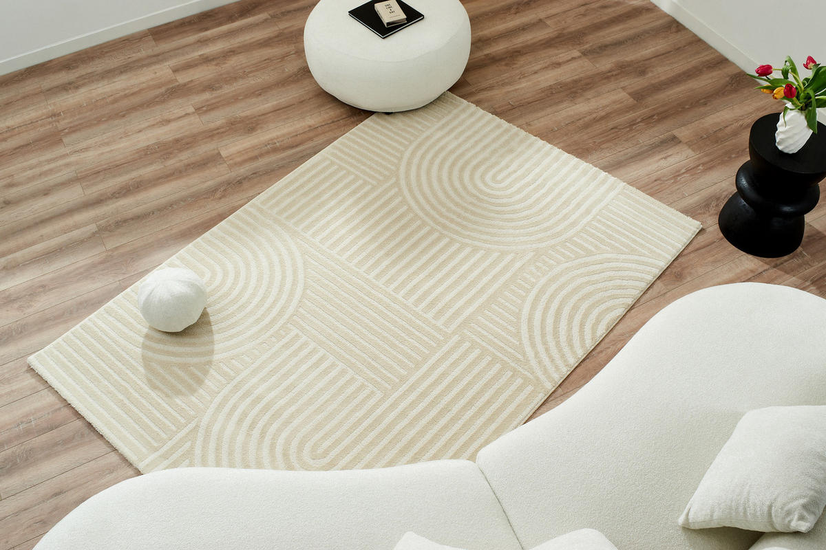 TEPPICH mit Bogenmuster in Creme Bianca 80x150 cm - Creme, Textil (80/150cm) - Nazar Rugs