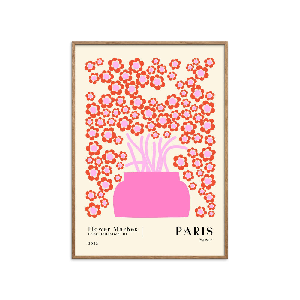 POSTER mit Rahmen NKTN - Flower Market Paris - Pink/Eichefarben, Holz/Papier (70/100cm) - Poster&Frame