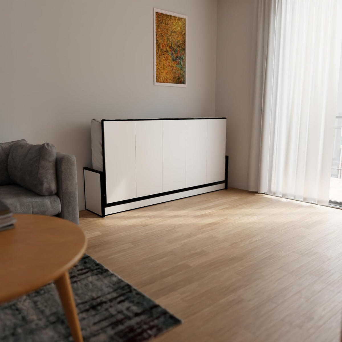 SCHRANKBETT Murphy Studio 190x90 Horizontal, mit Gasdruckfeder-Mechanismus - Schwarz Hochglanz/Transparent, Metall (190/90cm) - WallBedKing