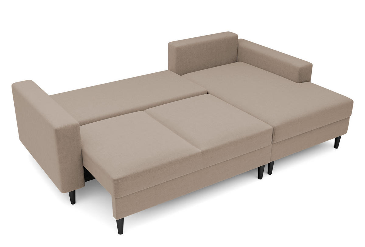 ECKSOFA Nalika Dunkelbeige Velours - Schwarz/Mokka, Holz/Textil (230/143cm) - Selsey