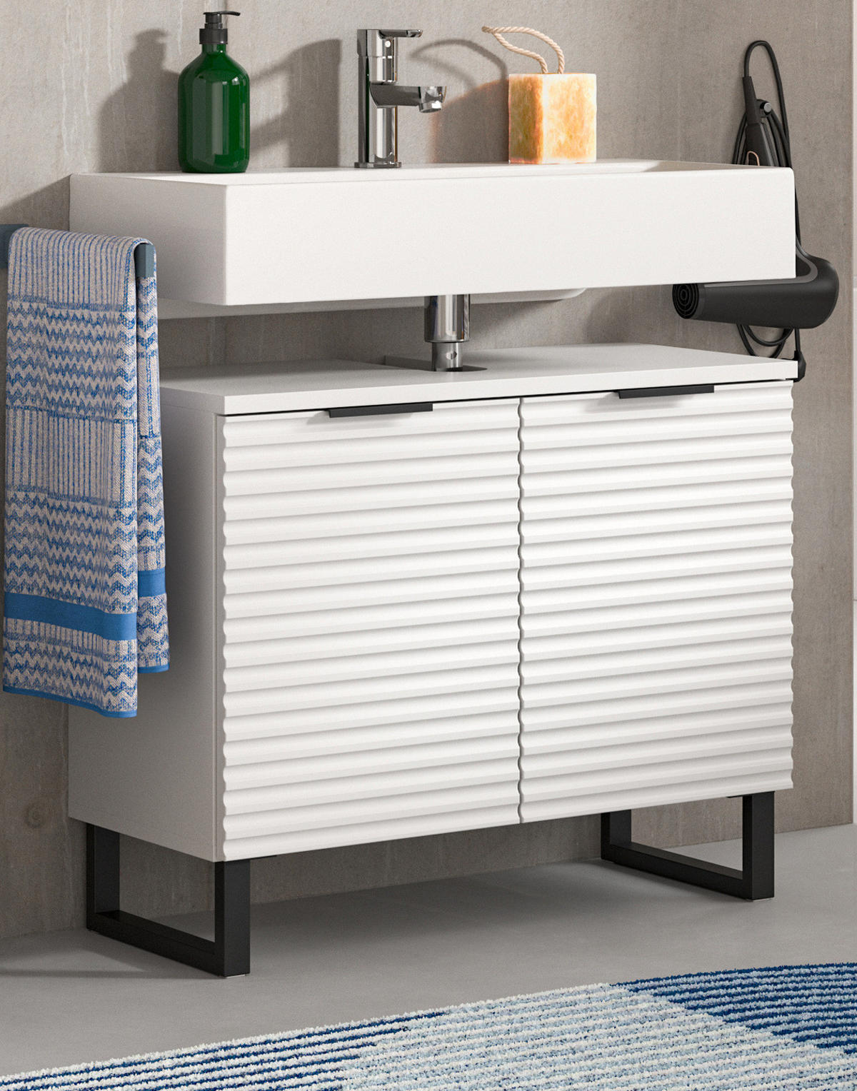 WASCHBECKENUNTERSCHRANK weiß 70 cm, mit Soft-Close - Schwarz/Weiß, Holzwerkstoff/Metall (70/59/34cm) - Inn.Furn