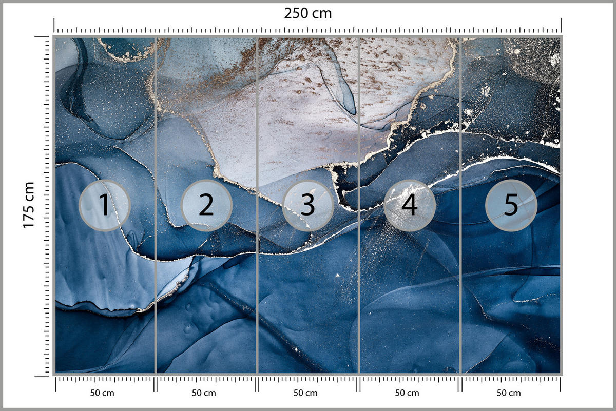 FOTOTAPETE für Badezimmer Blauer Marmor Gold Modern 250x175 - Blau/Goldfarben, Papier (250/175cm) - Muralo